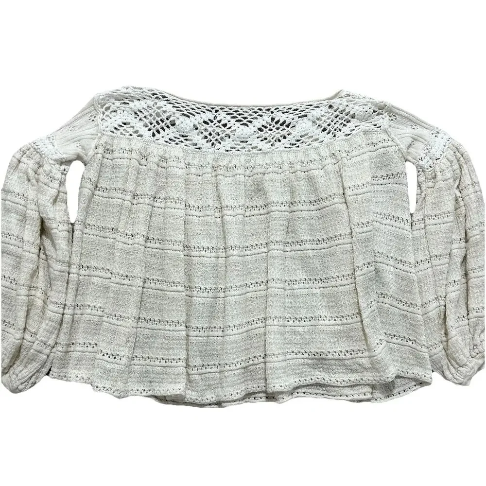 Free People Women's XS Someday Crochet Yolk‎ Sweater Ivory Oversized